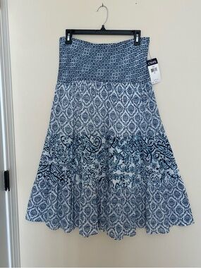 NWT Chaps Navy and White Printed Tiered Midi Skirt Various Sizes